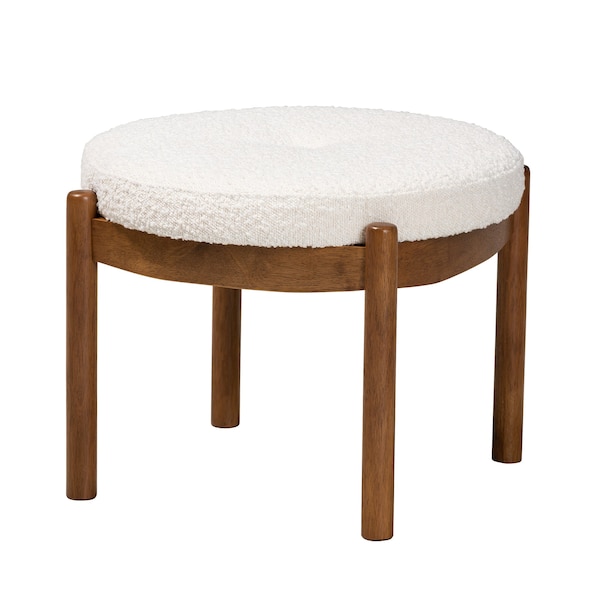 Baxton Studio Iliana Japandi Cream Boucle Fabric and Walnut Brown Finished Rubberwood Ottoman Footstool 228-12964-ZORO - main
